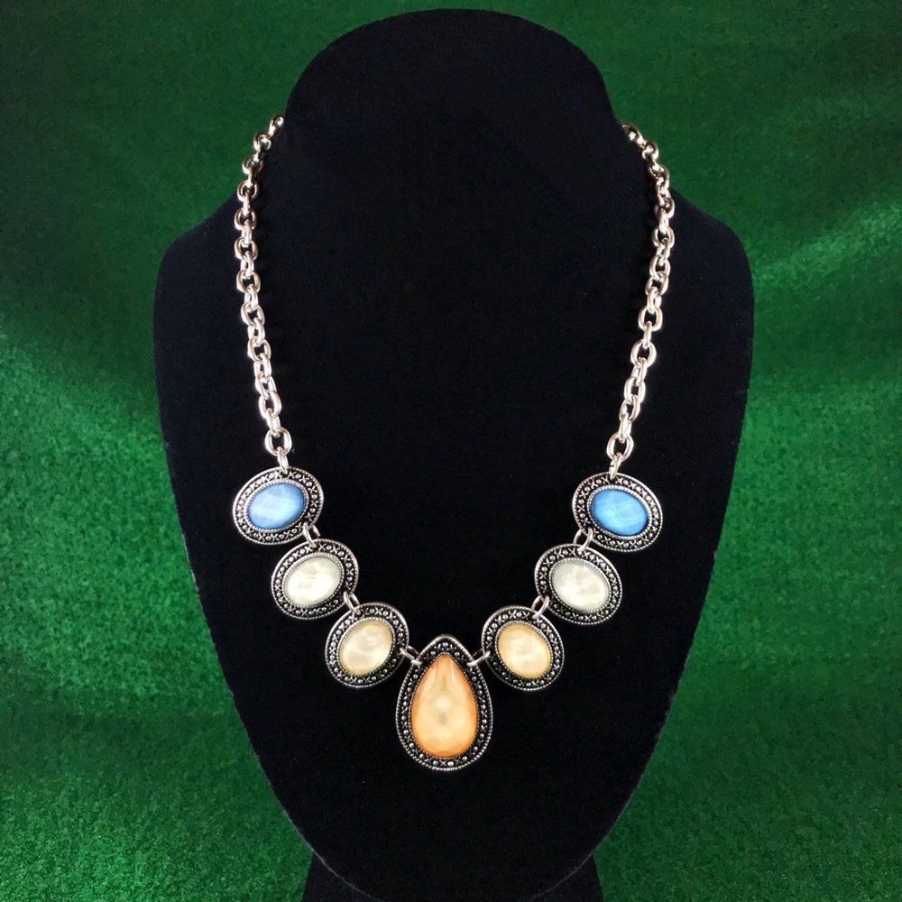 Teardrop Statement Necklace Top Diamond Cut 18”